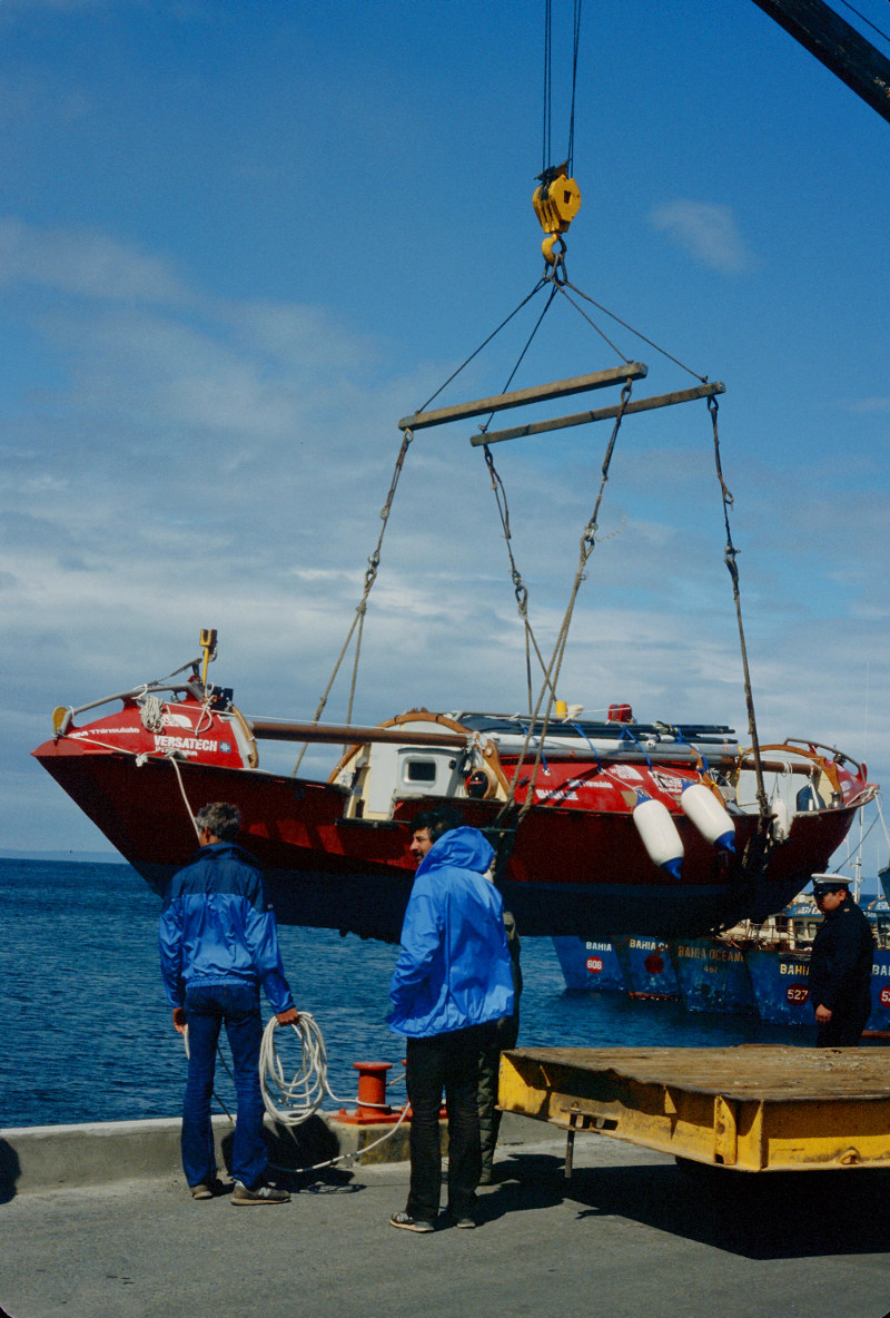 Lowering the Sea Tomato. Mark Eichenberger is holding the rope as Jon Turk looks on 
